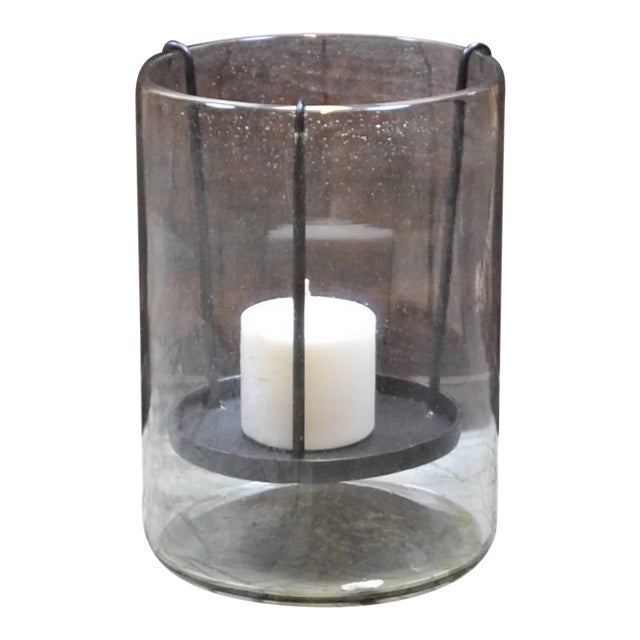 21st Century Glass Hurricane with Custom Iron Insert For Sale