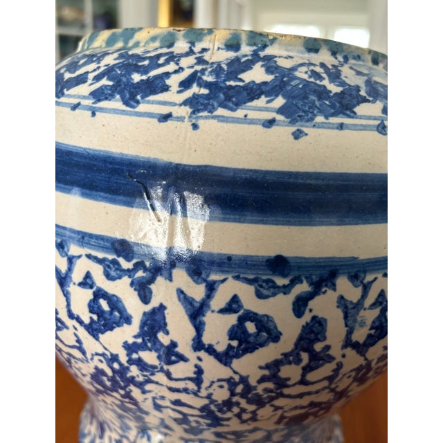 Antique Spongeware Very Large Blue & White Covered Vessel/Crock and Bowl For Sale - Image 9 of 10