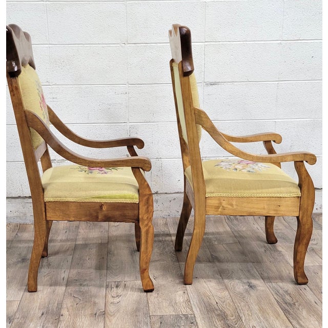 Late 20th Century Vintage French Louis XV Empire Style Needlepoint Armchairs For Sale - Image 5 of 11