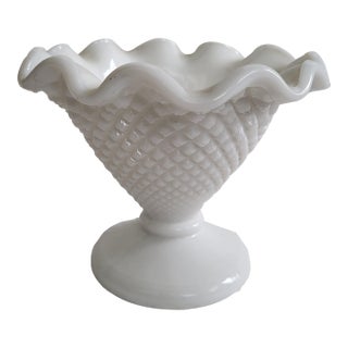 1950s Westmoreland English Hobnail Diamond Pattern Milk Glass Bowl For Sale