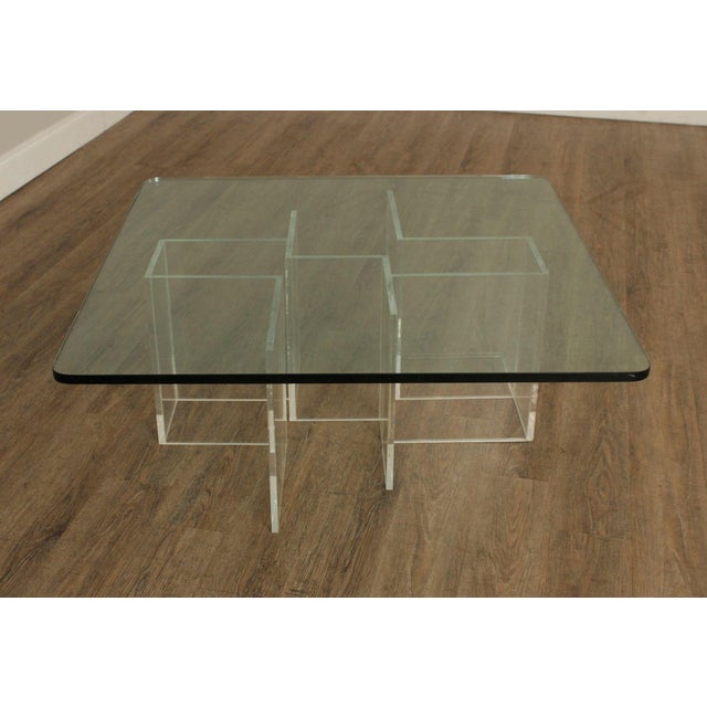 Hollywood Regency Glass Top Lucite Coffee Table For Sale - Image 10 of 12