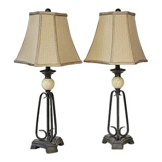 Pair of Uttermost Wrought Iron & Ceramic Sphere Table Lamps For Sale