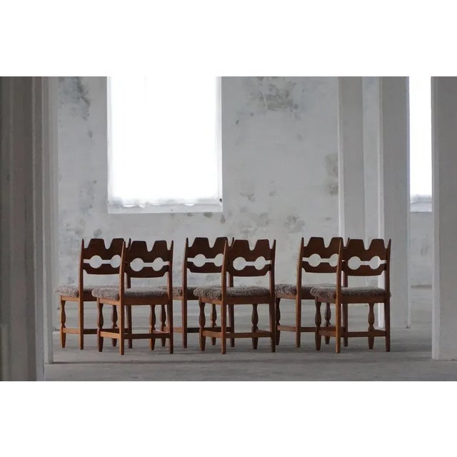 Wood Vintage Razorblade Chairs in Oak and Lambswool by Henning Kjærnulf, 1960s, Set of 6 For Sale - Image 7 of 18