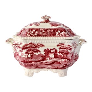 Rare Antique Copeland Spode's Tower Red Transferware Soup Tureen For Sale