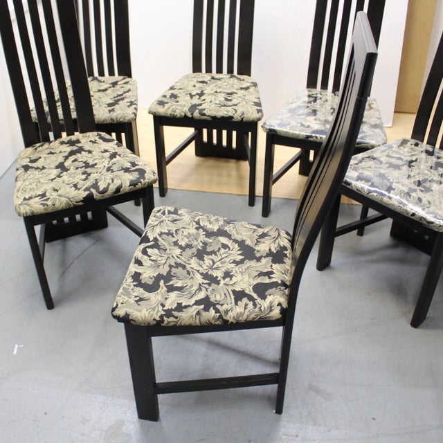 Pietro Costantini Set of 6 1980s Slat Back Black Enamel Dining Chairs | Montreal For Sale - Image 4 of 6