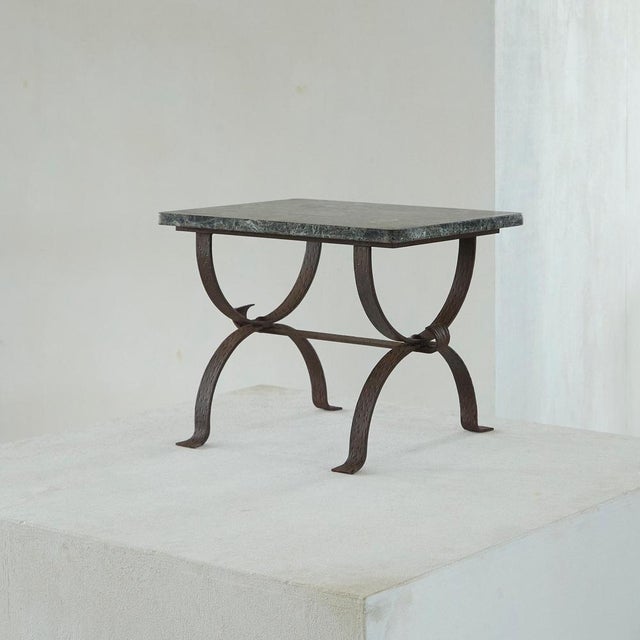 Art Deco Side Table in Wrought Iron and Marble, 1950s For Sale - Image 3 of 12