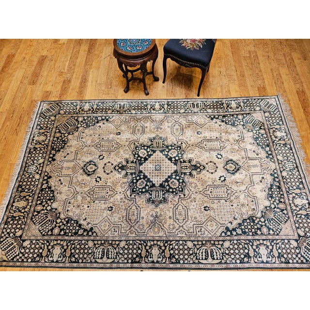 Textile Vintage Indian Silk Rug, Hand-Knotted Geometric Design, 6' x 9' For Sale - Image 7 of 15