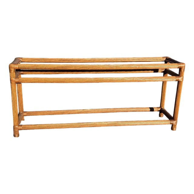 Mid 20th Century Rattan and Glass Console Table For Sale