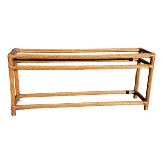 Mid Century Rattan and Glass Console Table For Sale