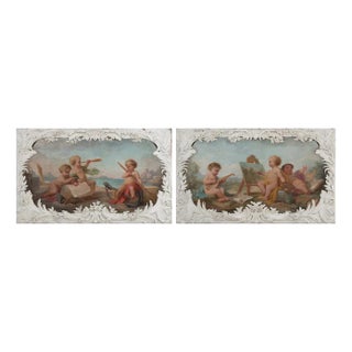 Allegorical Scenes, 1880, Paintings on Wood, Set of 2 For Sale