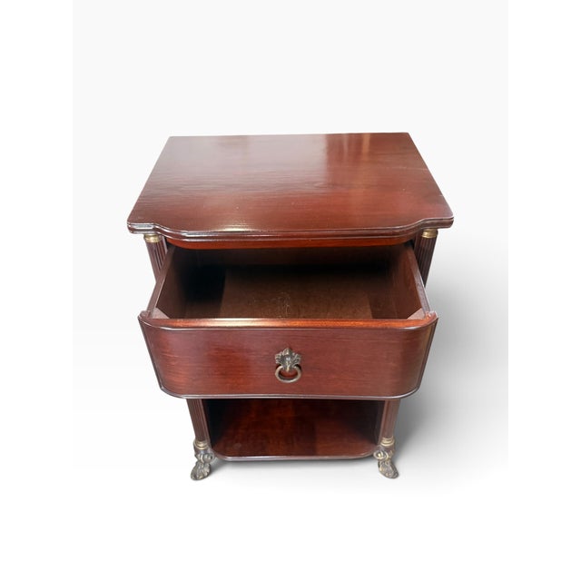 Wood Pair of Bombay Company Neoclassical Mahogany Nightstands With Gilt Paw Feet For Sale - Image 7 of 14