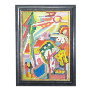 Vintage Oil Painting 'Bunte Szene' - Miklós Németh, 1962
