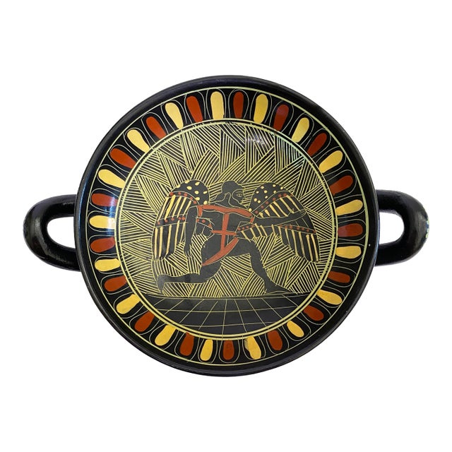 Mid 20th Century Greek Pottery Kylix Depicting a Winged God For Sale