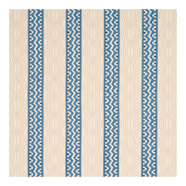 Schumacher x Johnson Hartig Crème Anglaise Fabric in English Cream/Denim Blue For Sale