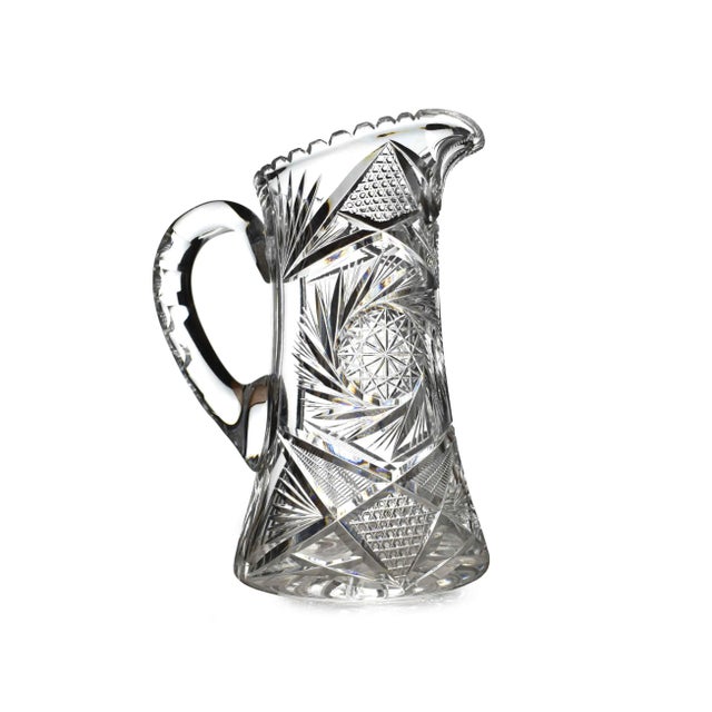 Victorian Early 20th Century American Brilliant Cut Glass Water Drink Pitcher For Sale - Image 3 of 10
