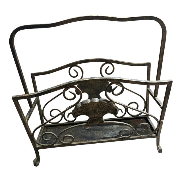 Vintage Metal Magazine/Record Rack With Handle For Sale