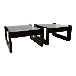 Percival Lafer Mp-97 Rosewood and Smoked Glass Side Tables, 1970s - A Pair For Sale