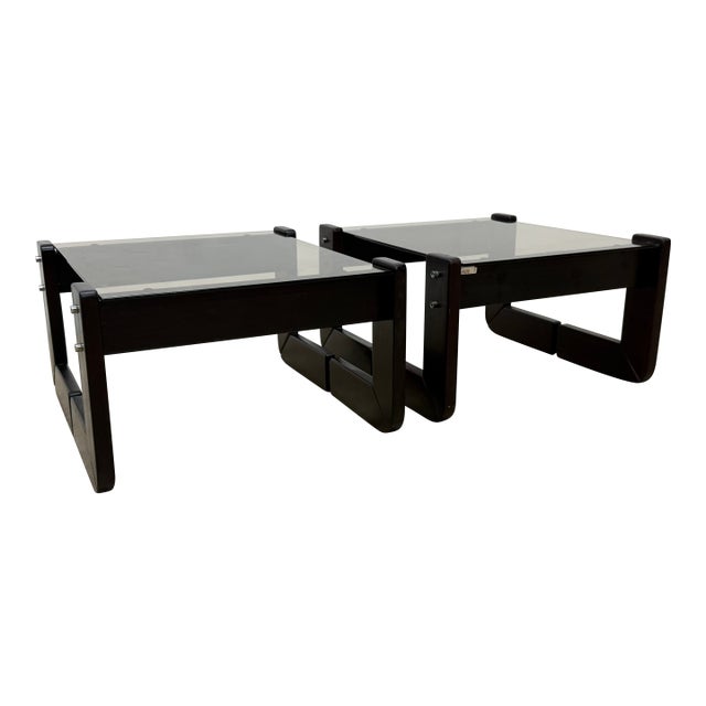 Percival Lafer Mp-97 Rosewood and Smoked Glass Side Tables, 1970s - A Pair For Sale