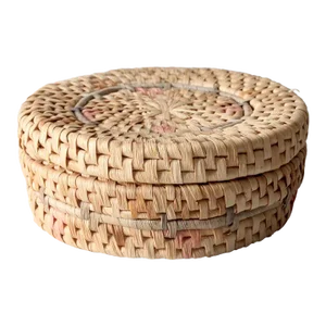 Vintage Woven Pastel Round Basket Box