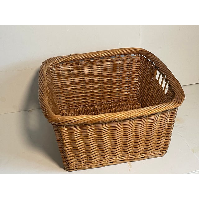 Large Vintage French Market Handmade Wicker Basket For Sale - Image 4 of 6