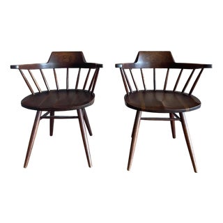 Vintage Captains Chairs in Walnut by George Nakashima for Nakashima Studio, 1960s, Set of 2 For Sale