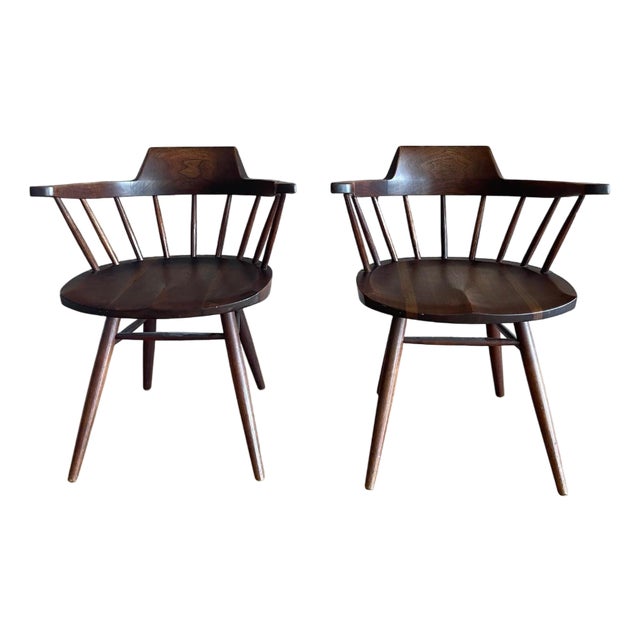 Vintage Captains Chairs in Walnut by George Nakashima for Nakashima Studio, 1960s, Set of 2 For Sale