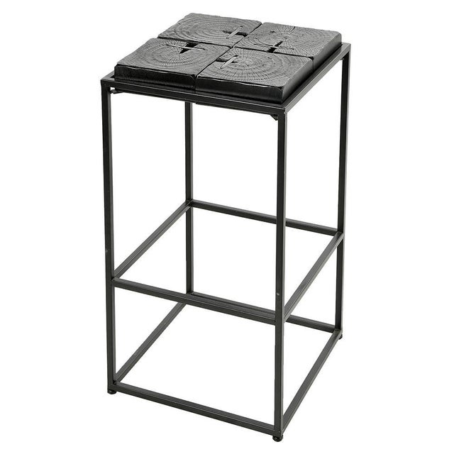 Iron and Solid Wood Stool with Black Patina For Sale - Image 6 of 6