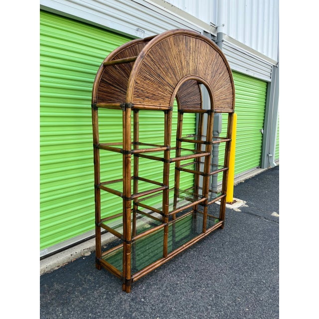 Wood Vintage Crespi Style Rattan Etagere Bookshelf For Sale - Image 7 of 13