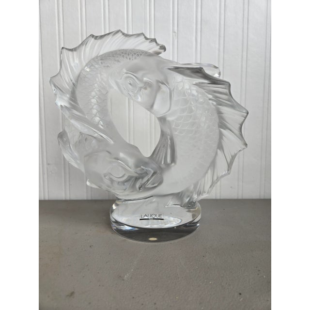 Art Deco 1990s Lalique Crystal Double Fish Sculpture For Sale - Image 3 of 11