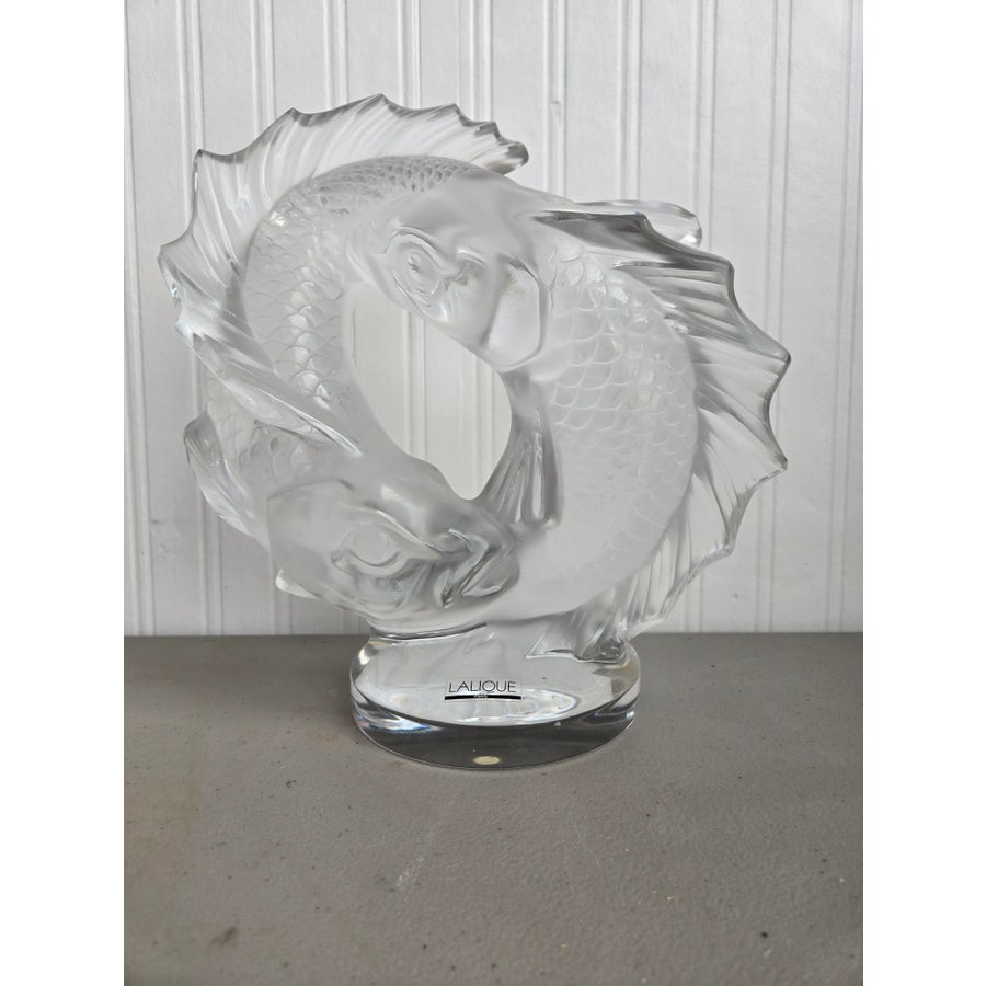 工芸品 VINTAGE LALIQUE 1990s Lalique Crystal Double Fish Sculpture | Chairish