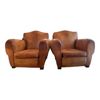 1940s French Mustache Back Cognac Club Chairs - Set of 2 For Sale
