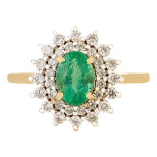 Zambian Emerald Pharaonic Style Cluster Diamond Ring Size 6 For Sale