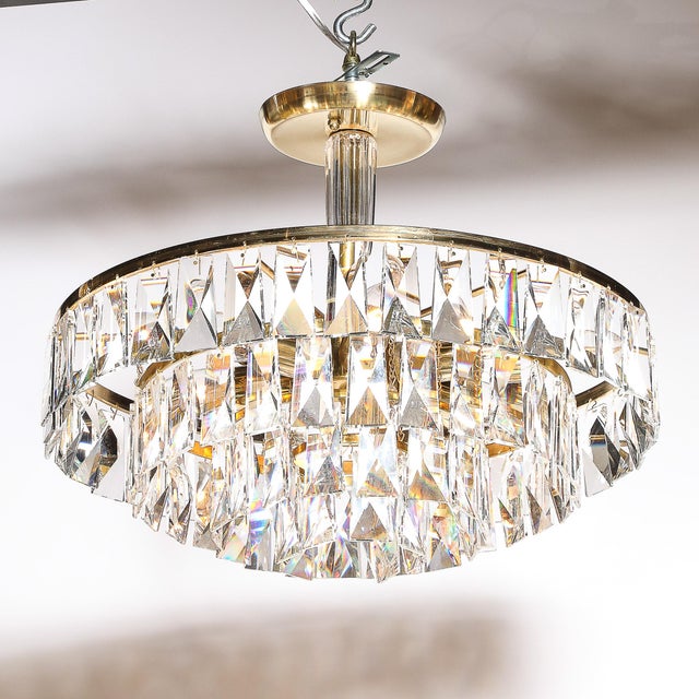 Mid-Century 3-Tier Faceted & Cut Crystal Chandelier in Brass W/ Glass Rod Detail For Sale - Image 17 of 18