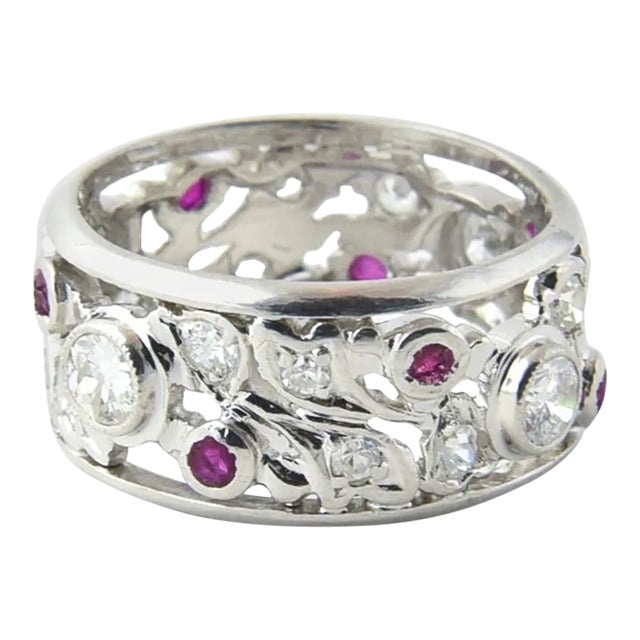 Art Deco Ruby and Diamond Platinum Band Ring size 5 For Sale