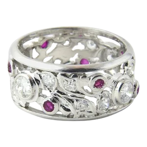 Art Deco Ruby and Diamond Platinum Band Ring size 5