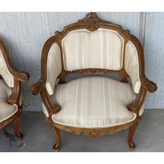 Late 19th Century Pair of Italian Rococó Louis XV Fauteuils or Slipper Chairs For Sale - Image 12 of 18