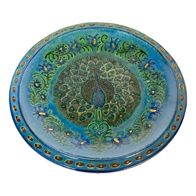 Welsh Arts & Crafts Peacock Charger by John Lang, Aberamffra, circa 1910–1925 For Sale