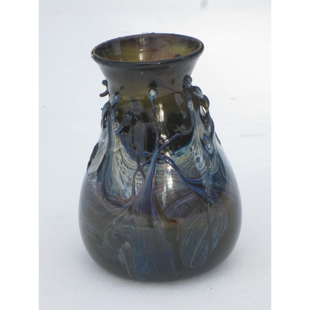 1940s Art Glass Vase Blue Hand Made & Mouth Blown Art Nouveau Style For Sale - Image 12 of 16