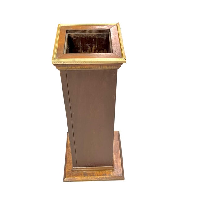 Antique Empire Style English Wooden Stick & Umbrella Stand With Brass Trim For Sale - Image 9 of 18