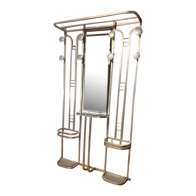 1930s French Art Deco Moderne Aluminum Hall Tree With Mirrors For Sale