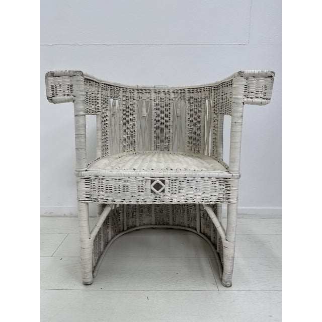 Ivory Vienna Secession Wicker Armchair from Prag-Rudniker, Austria, 1900 For Sale - Image 8 of 8
