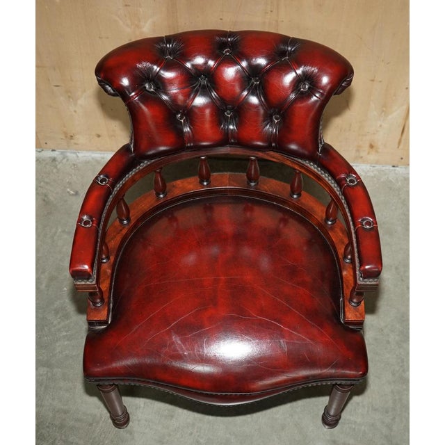 Oxblood Leather Chesterfield Captain's Chairs with Floor Lock Rings, Set of 2 For Sale - Image 18 of 18