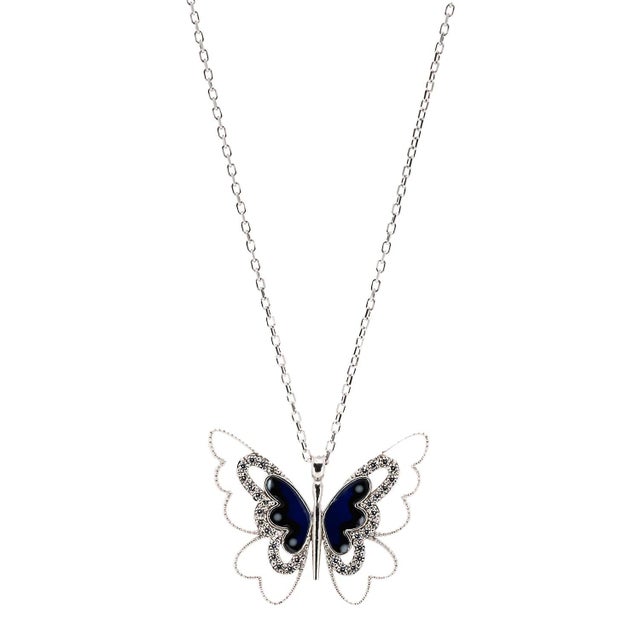 Contemporary Spiritual Transformation Blue Butterfly Necklace For Sale - Image 3 of 7