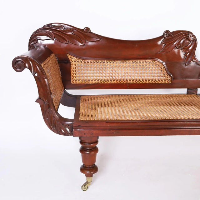 Wood West Indies Carved and Caned Daybed or Chaise Lounge For Sale - Image 7 of 10