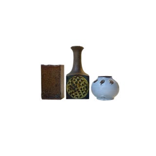 Scandinavian Modern Glazed Ceramic Studio Vases, 1960s, Set of 3 For Sale