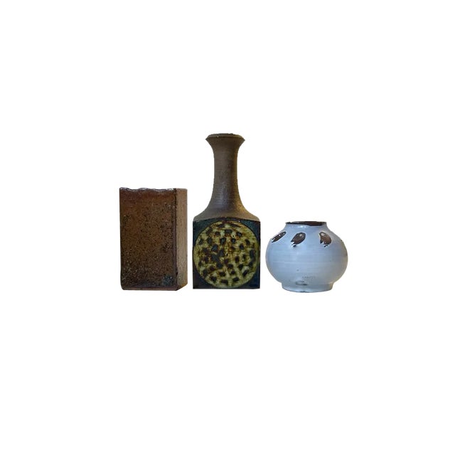 Scandinavian Modern Glazed Ceramic Studio Vases, 1960s, Set of 3 For Sale