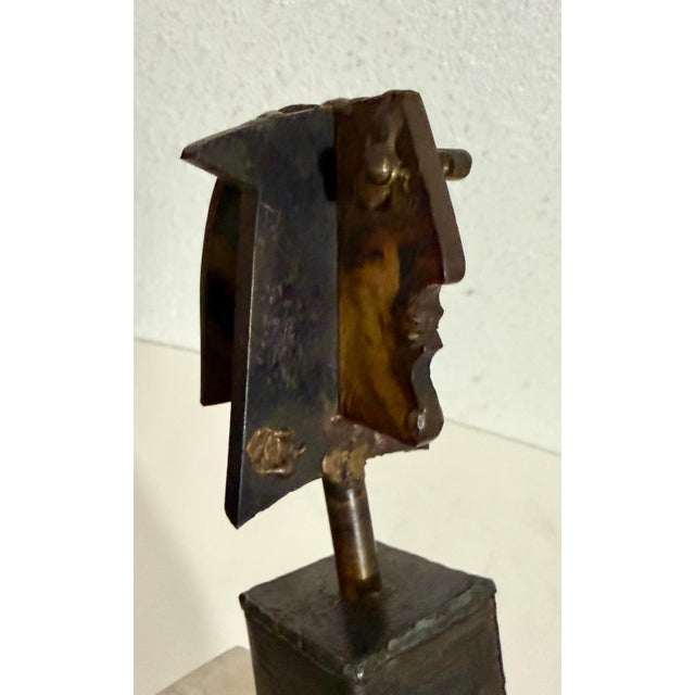 Metal Carlos De La Mota, Carlos De La Mota Argentina Cubist Wrought Iron Sculpture Marble Base, Brutalist For Sale - Image 7 of 15
