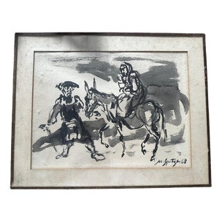 Walter Spitzer, The Flight Into Egypt, 1968, Gouache and Ink Wash on Paper, Framed For Sale