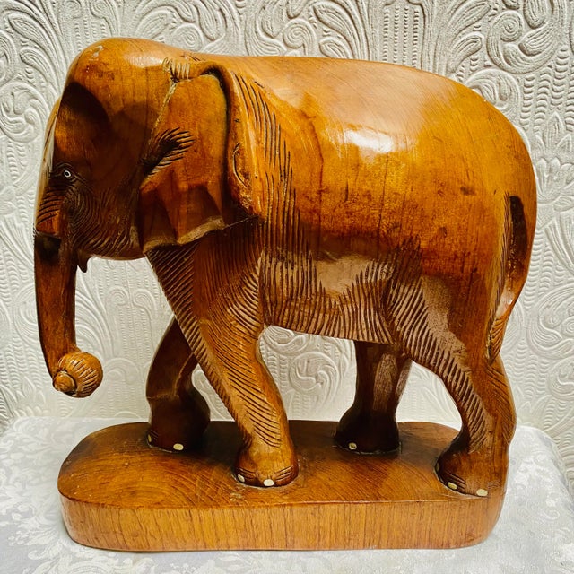 Copper 1960s Vintage Hand Carved Elephant Figurine For Sale - Image 8 of 13