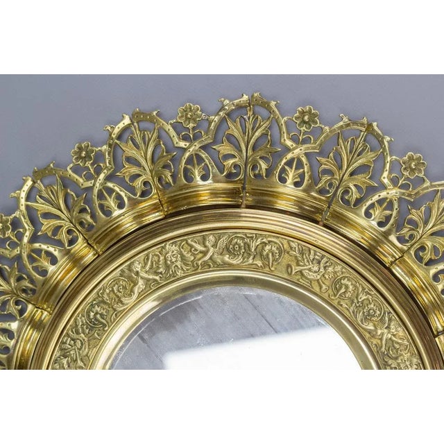 Metal Antique Round Bronze and Brass Mirror in Sunburst Shape For Sale - Image 7 of 18